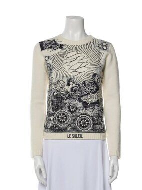 Christian Dior Le Soleil 2020 Sweater Womens 4 40 Cream Black Cashmere Crew Neck